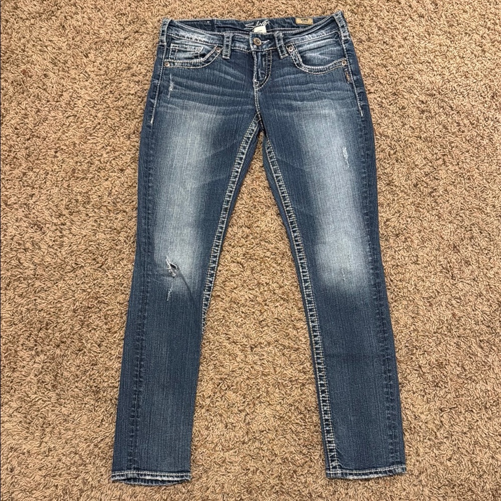 Silver Jeans Blue Skinny Denim with Faded Distressing